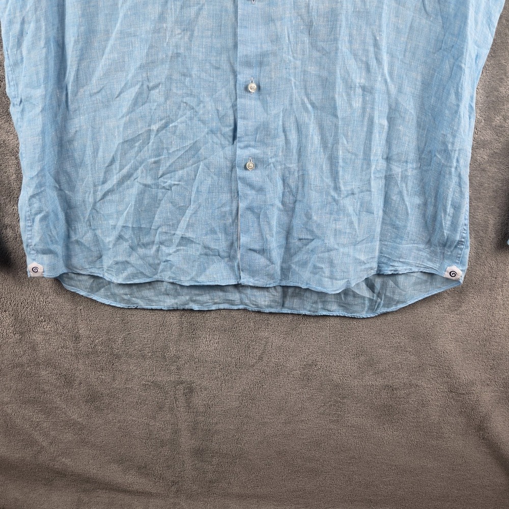 Tiki Napoli 100% Linen Blue Shirt Mens XL Long Sleeve Made in Italy Casual - Picture 3 of 13
